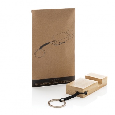 Logotrade Geschäftsgeschenke das Foto: Standkey Bambus Schlüsselanhänger Telefonständer