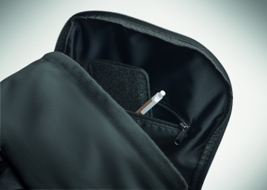 Logotrade Logogeschenke das Foto: Ein 15-Zoll-Laptop-Rucksack aus recycelter Pre-Consumer-Baumwolle mit individuell anpassbarem Druck