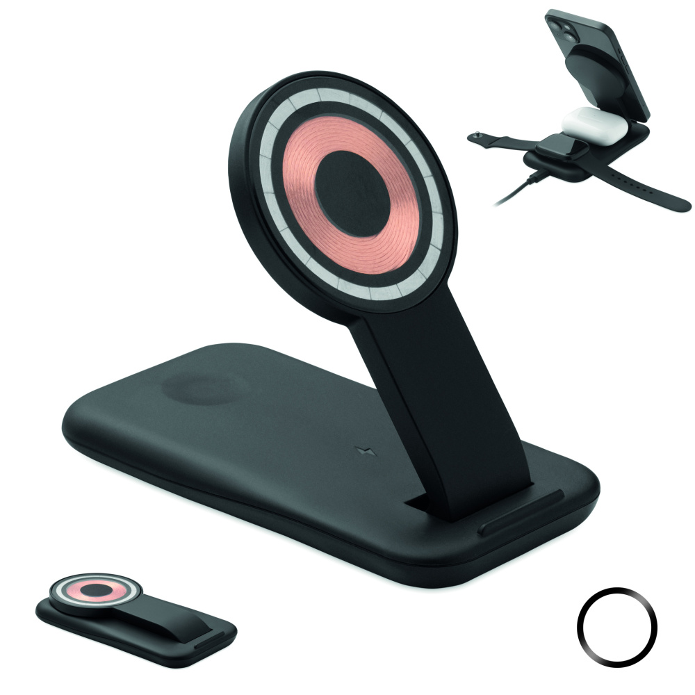 Logotrade Geschäftsgeschenke das Foto: 3in1 kabellose Ladestation 15W