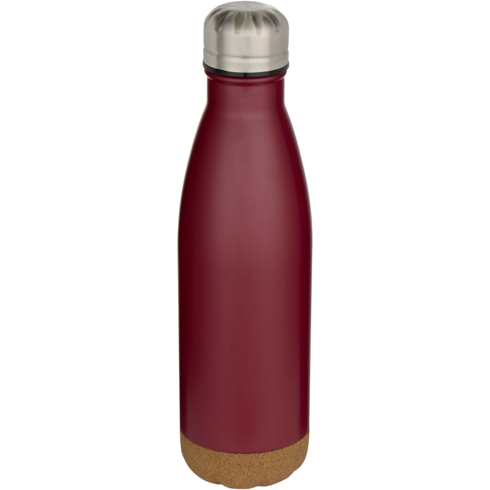 Logotrade werbemittel das Foto: Cove 500 ml doppelwandige, vakuumisolierte Trinkflasche aus Edelstahl mit Korkdetails