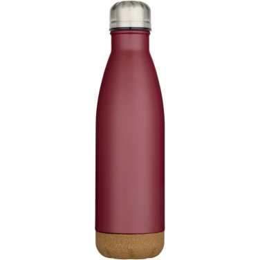 Logotrade Werbeartikel das Foto: Cove 500 ml doppelwandige, vakuumisolierte Trinkflasche aus Edelstahl mit Korkdetails