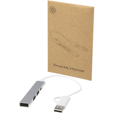 Logotrade Werbeartikel das Foto: Alkaid 4 Port Hub aus recyceltem Aluminium mit USB-A- und Typ-C-Anschlüssen und zwei Eingängen
