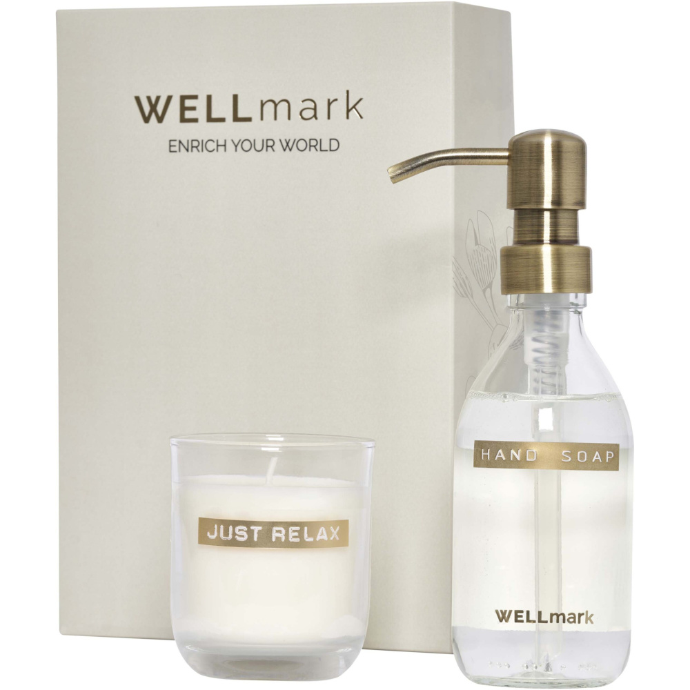 Logotrade Werbegeschenke das Foto: Wellmark Discovery 250 ml Handseifenspender und 150 g Duftkerze im Set