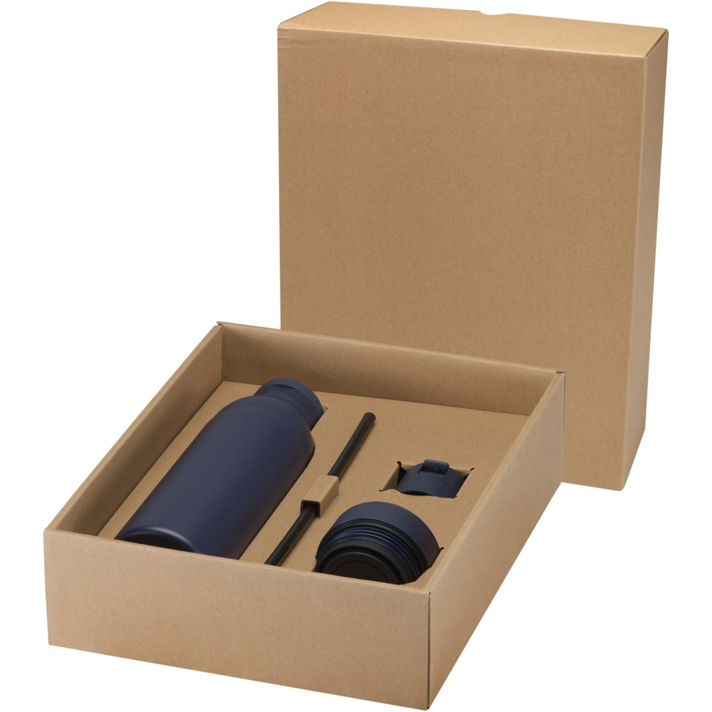Logotrade Geschäftsgeschenke das Foto: Illuminate 650 ml RCS-zertifizierte doppelwandige Trinkflasche aus recyceltem Edelstahl mit 3-teiligem Deckelset