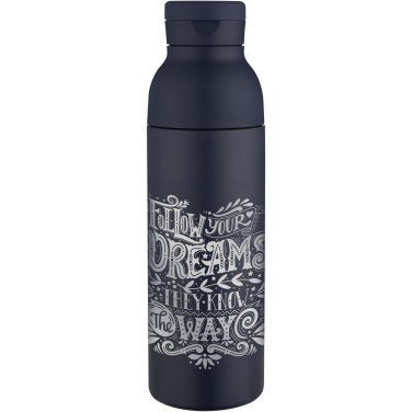 Logotrade Geschäftsgeschenke das Foto: Illuminate 650 ml RCS-zertifizierte doppelwandige Trinkflasche aus recyceltem Edelstahl mit 3-teiligem Deckelset