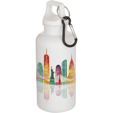 Logotrade Logogeschenke das Foto: Oregon 400 ml einfarbige RS-zertifizierte Trinkflasche aus recyceltem Kunststoff mit Karabinerhaken