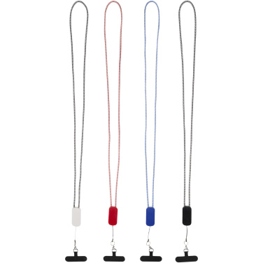 Logotrade Firmengeschenke das Foto: Anser Smartphone Lanyard aus recyceltem Kunststoff mit 27 W 5-in-1 integriertem Kabel