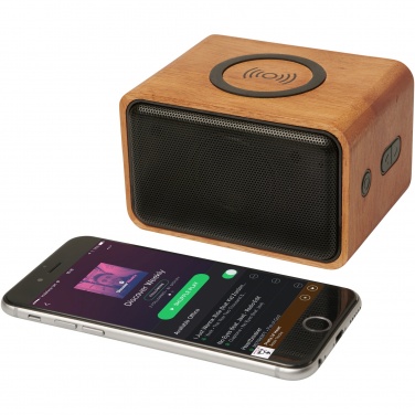 Logo trade promotional giveaways image of: Wooden 3W speaker with wireless charging pad