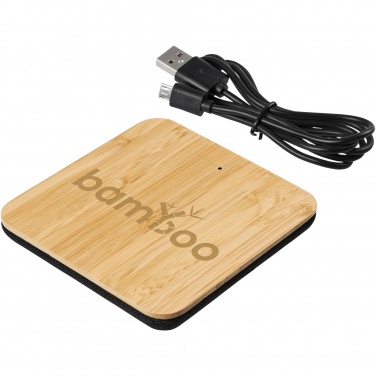 Logo trade promotional giveaway photo of: Leaf 5W bamboo and fabric wireless charging pad