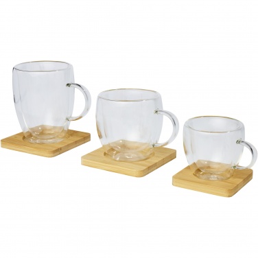 Logo trade advertising products image of: Manti 2-piece 100 ml double-wall glass cup with bamboo coaster 