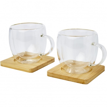 Logo trade advertising products image of: Manti 2-piece 250 ml double-wall glass cup with bamboo coaster 