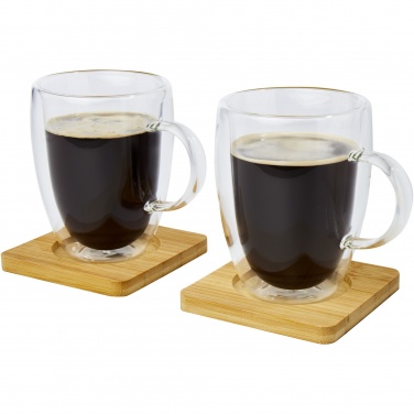 Logo trade business gifts image of: Manti 2-piece 350 ml double-wall glass cup with bamboo coaster 
