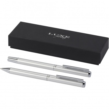 Logotrade promotional items photo of: Lucetto recycled aluminium ballpoint and rollerball pen gift set