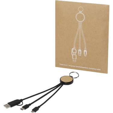 Logo trade business gift photo of: Tecta 6-in-1 recycled plastic/bamboo charging cable with keyring
