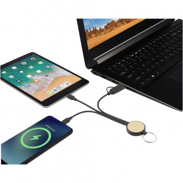 Logotrade promotional item image of: Tecta 6-in-1 recycled plastic/bamboo charging cable with keyring