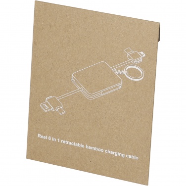Logo trade promotional merchandise image of: Reel 6-in-1 retractable bamboo key ring charging cable