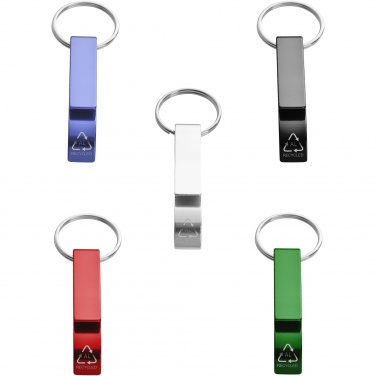Logo trade business gifts image of: Tao RCS recycled aluminium bottle and can opener with keychain 