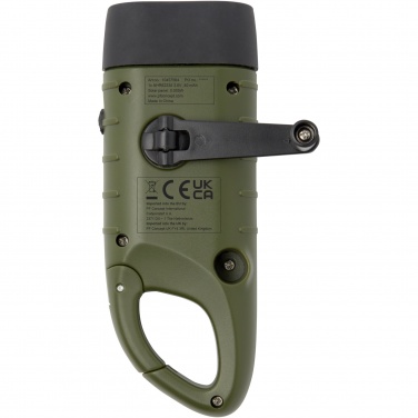 Logotrade promotional product picture of: Helios recycled plastic solar dynamo flashlight with carabiner