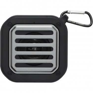 Logotrade promotional products photo of: Solo 3W IPX5 RCS recycled plastic solar Bluetooth® speaker with carabiner 