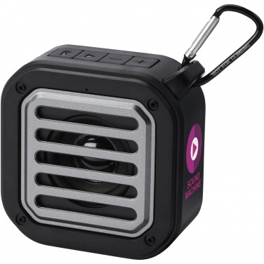 Logotrade promotional item picture of: Solo 3W IPX5 RCS recycled plastic solar Bluetooth® speaker with carabiner 