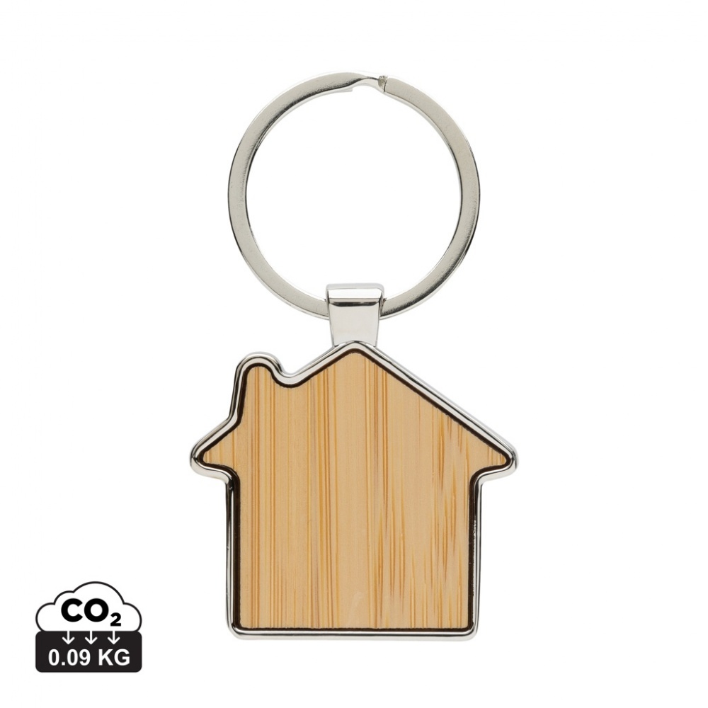 Logotrade promotional item picture of: RCS recycled zinc alloy house keychain with bamboo