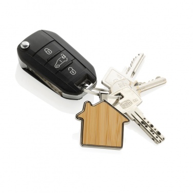 Logo trade promotional gift photo of: RCS recycled zinc alloy house keychain with bamboo