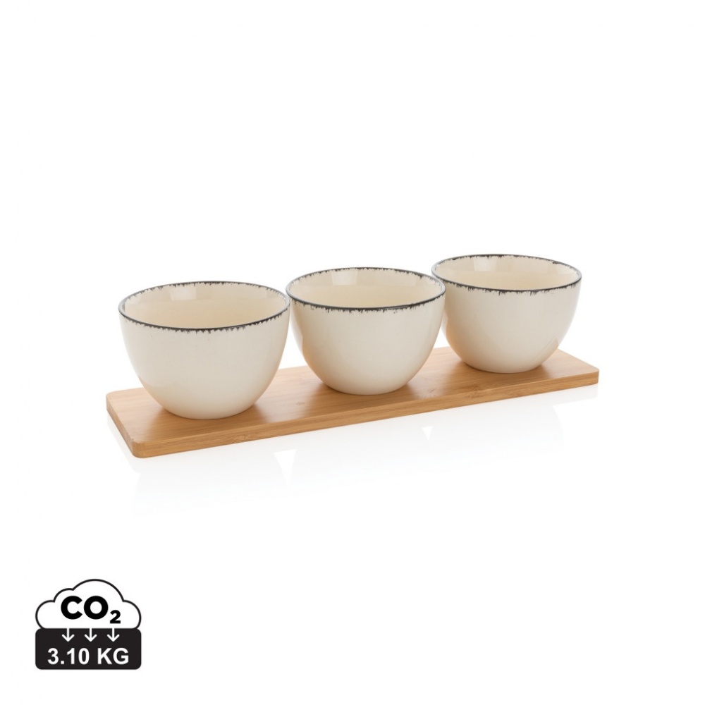 Logo trade advertising products image of: Ukiyo 3pc serving bowl set with bamboo tray