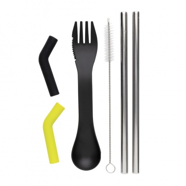 Logo trade business gift photo of: Tierra 2pcs straw and cutlery set in pouch