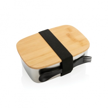 Logotrade advertising product image of: Stainless steel lunchbox with bamboo lid and spork