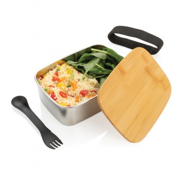 Logo trade promotional gifts picture of: Stainless steel lunchbox with bamboo lid and spork