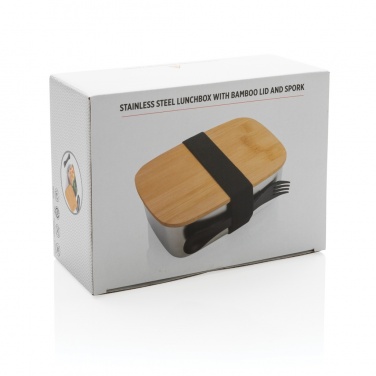 Logotrade promotional products photo of: Stainless steel lunchbox with bamboo lid and spork