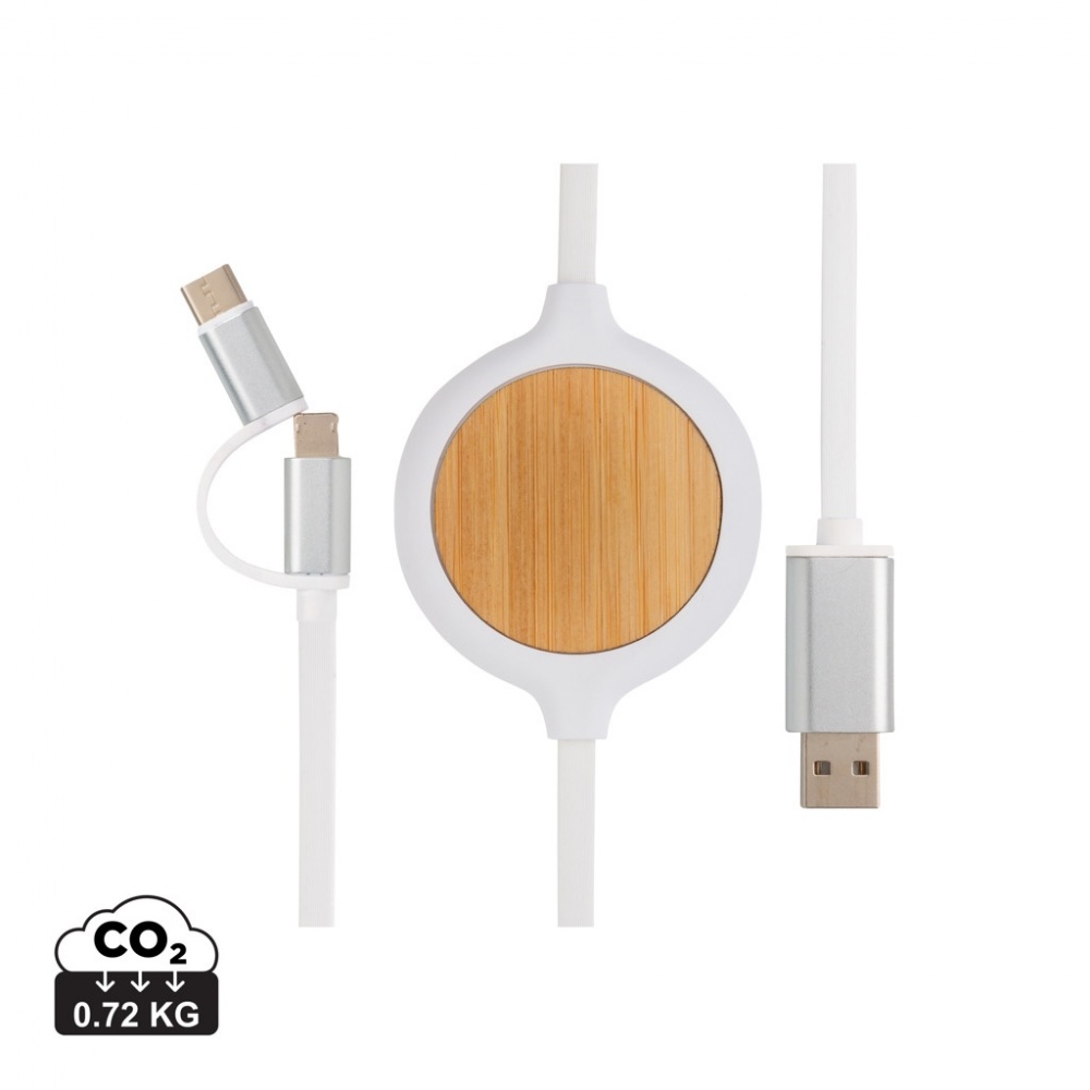 Logo trade promotional product photo of: 3-in-1 cable with 5W bamboo wireless charger