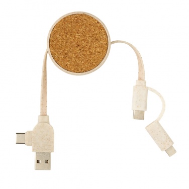 Logotrade corporate gift picture of: Cork and Wheat 6-in-1 retractable cable