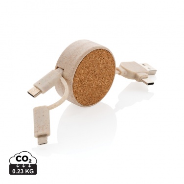 Logotrade promotional item picture of: Cork and Wheat 6-in-1 retractable cable