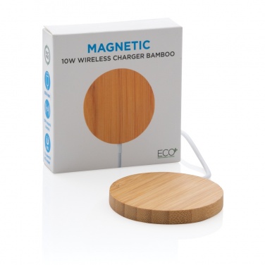 Logo trade corporate gifts picture of: 10W bamboo magnetic wireless charger