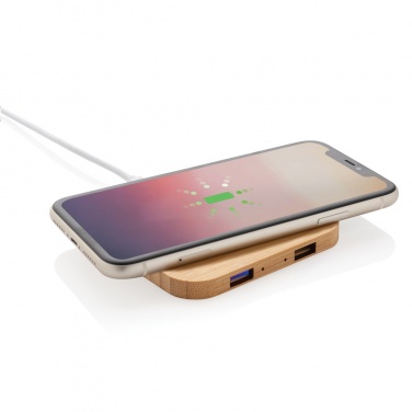 Logotrade promotional item picture of: Bamboo 5W wireless charger with USB