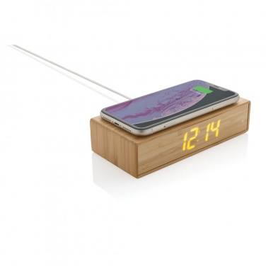 Logotrade promotional products photo of: Bamboo alarm clock with 5W wireless charger