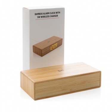 Logo trade promotional items image of: Bamboo alarm clock with 5W wireless charger