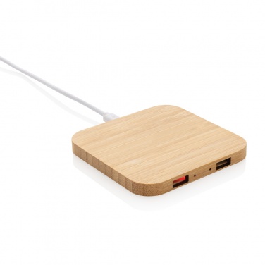 Logotrade promotional gift picture of: Bamboo 10W wireless charger with USB