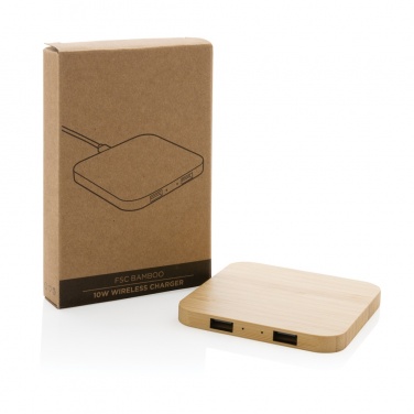 Logo trade advertising products image of: Bamboo 10W wireless charger with USB