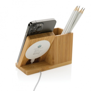 Logo trade corporate gifts image of: Calgary bamboo 10W wireless charger