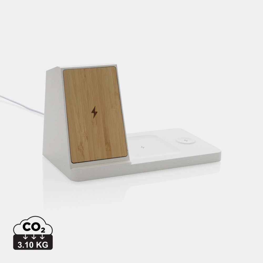 Logotrade promotional giveaways photo of: Ontario recycled plastic & bamboo 3-in-1 wireless charger