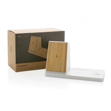 Logotrade promotional gift picture of: Ontario recycled plastic & bamboo 3-in-1 wireless charger
