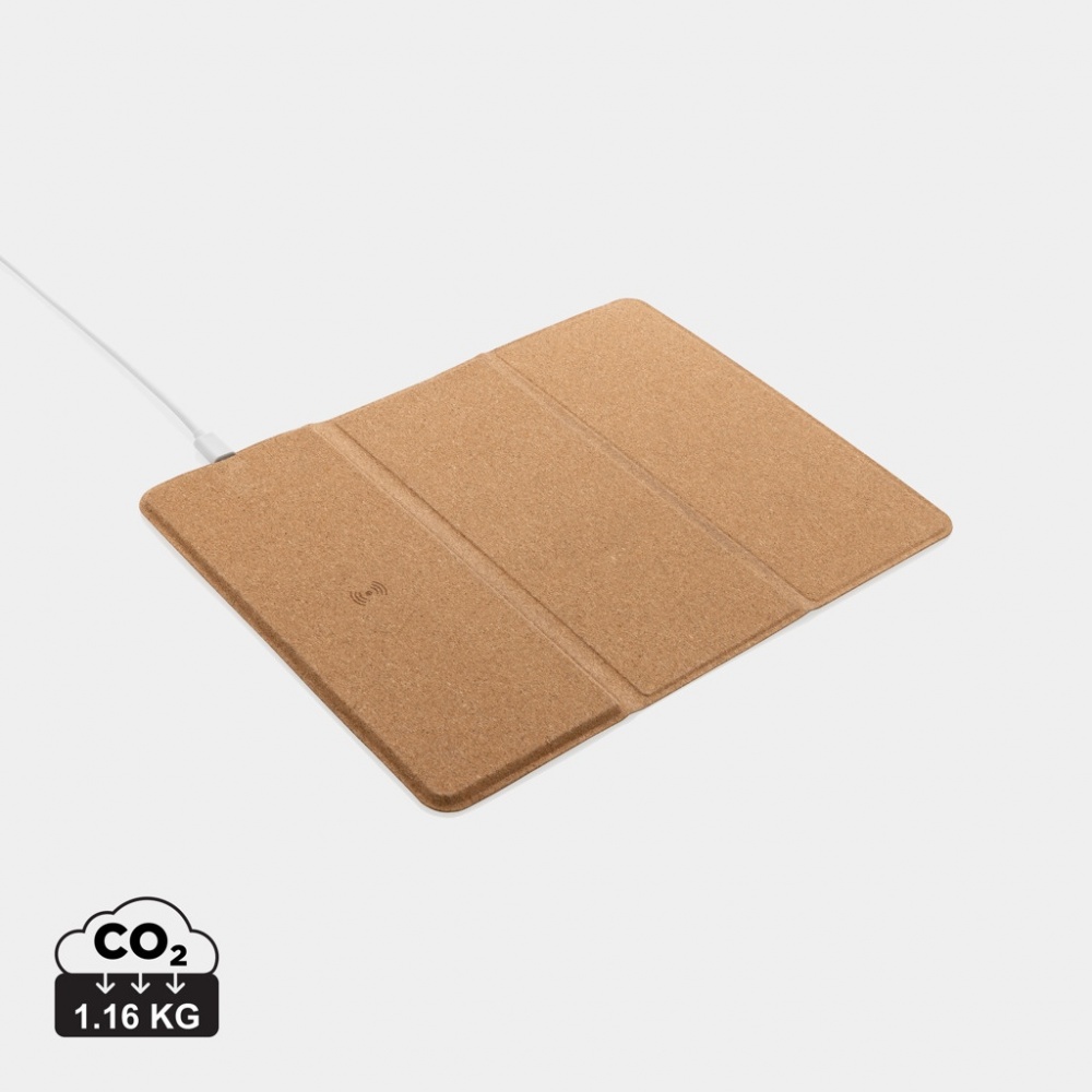Logo trade promotional product photo of: 10W wireless charging cork mousepad and stand