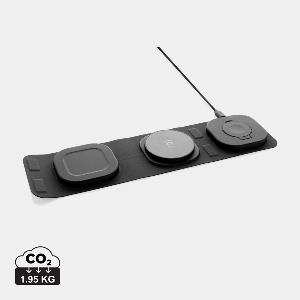 Logo trade promotional giveaways image of: Swiss Peak RCS rplastic 3-in-1 wireless 15W travel charger