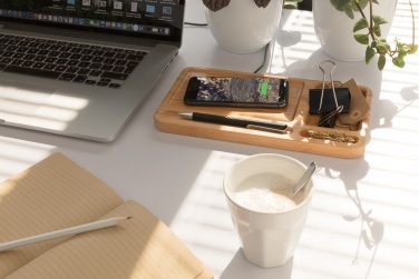 Logo trade business gifts image of: Bamboo desk organiser 5W wireless charger
