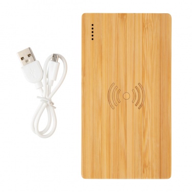 Logo trade corporate gifts picture of: Bamboo 4.000 mAh wireless 5W Powerbank