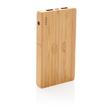 Logo trade corporate gifts image of: Bamboo 4.000 mAh wireless 5W Powerbank