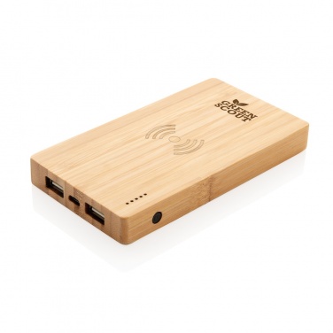 Logo trade promotional merchandise photo of: Bamboo 4.000 mAh wireless 5W Powerbank