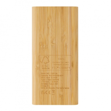 Logotrade corporate gifts photo of: Bamboo 8.000 mAh 5W wireless powerbank